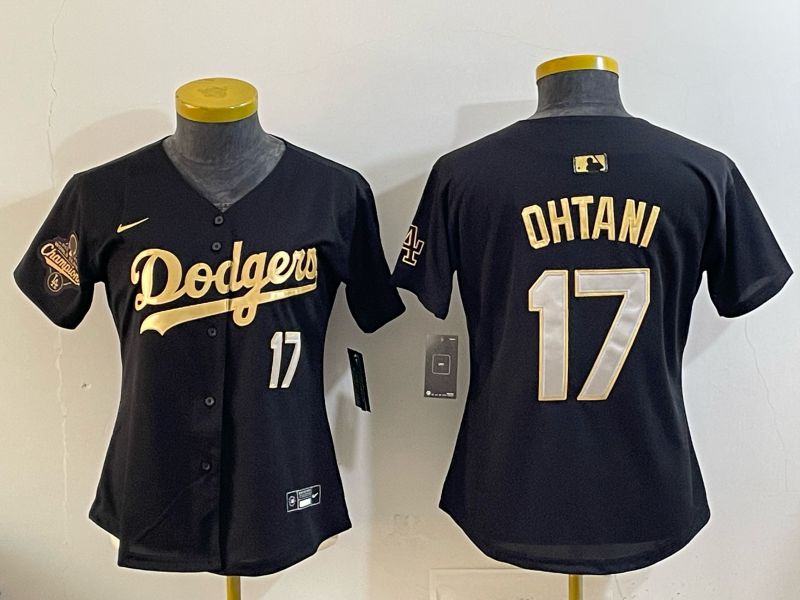 Women Nike 2026 Los Angeles Dodgers #17 Ohtani Black Gold Game MLB Jersey 063->women mlb jersey->Women Jersey